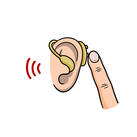 Illustration of an ear with a behind the ear hearing aid on